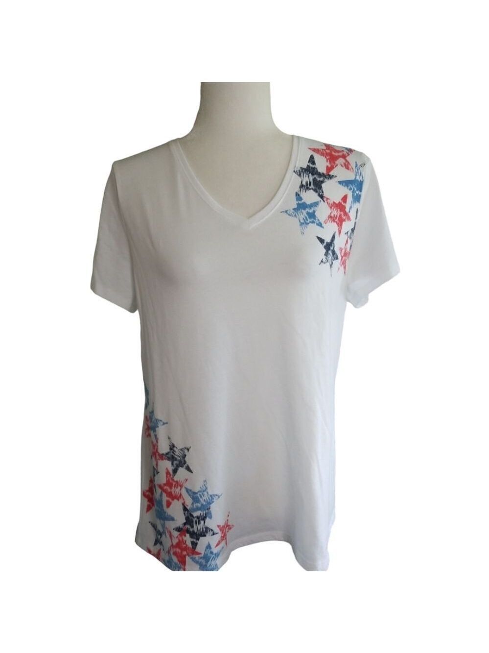 Sonoma Tee 4th July Patriotic Short Sleeve White with Red and Blue Size Large